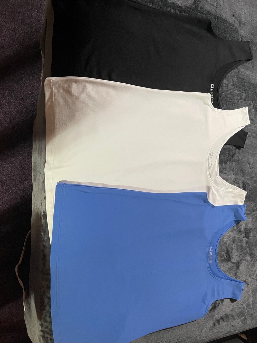 Chico's Trio Tank Tops — Black, White, Blue